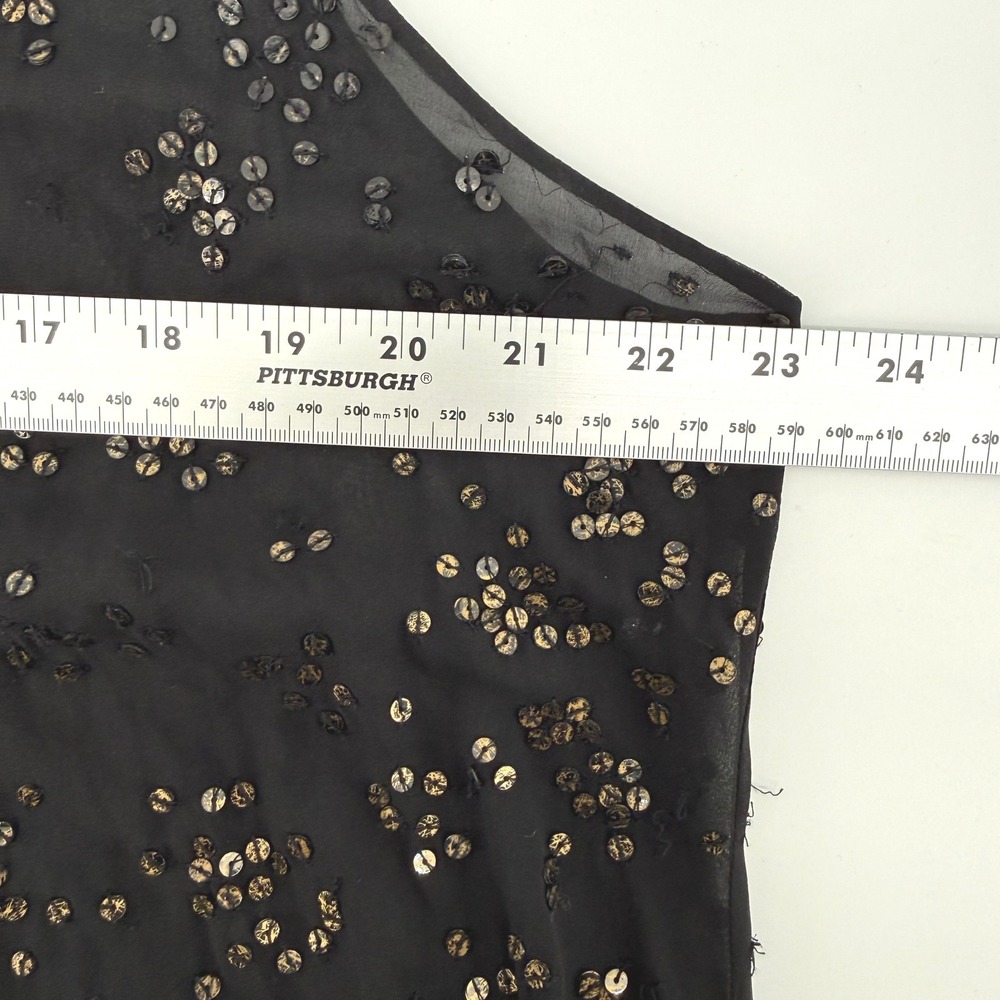 Eileen Fisher Silk Sequin Black Sheer High-Low Shift Dress Gold XL Sleeveless - Picture 8 of 9